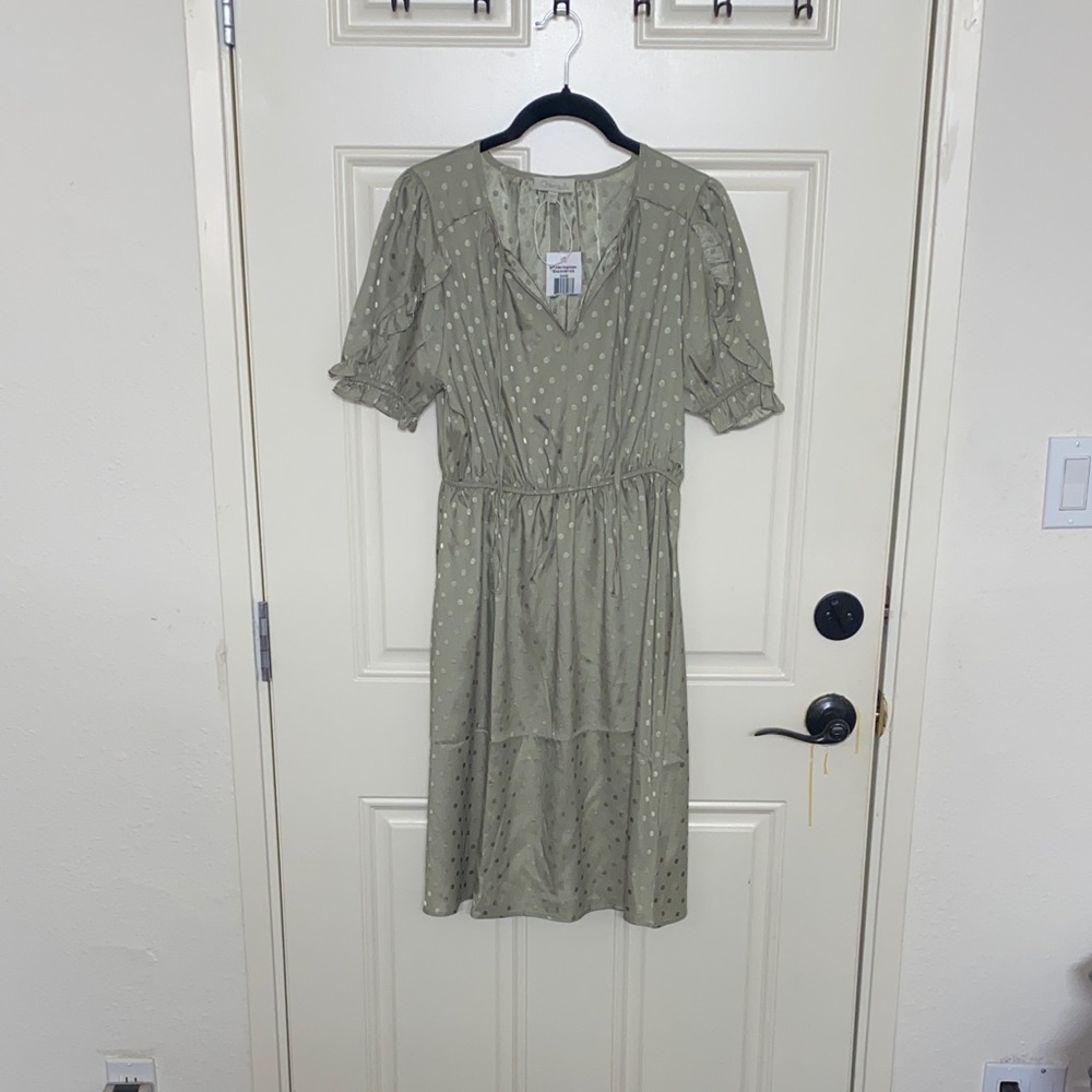 Chenault Olive Midi Dress with Polka Dots